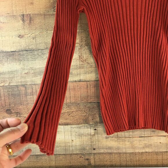 Sundance Sweater Red Orange V Neck Ribbed Knit Organic Cotton Blend Women’s XXL - Picture 5 of 16